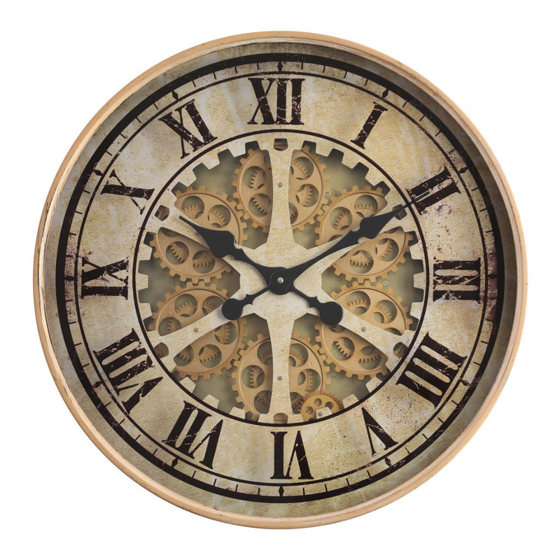 Ragnar 60cm gold wall clock with exposed gears and Roman numerals