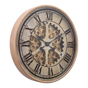 Ragnar 60cm gold wall clock with exposed gears and Roman numerals