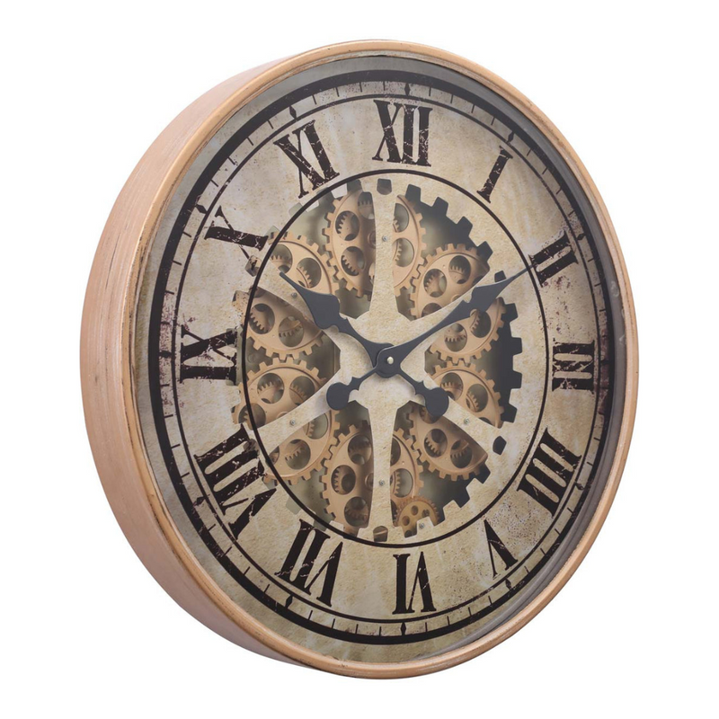 Ragnar 60cm gold wall clock with exposed gears and Roman numerals