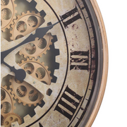 Ragnar 60cm gold wall clock with exposed gears and Roman numerals