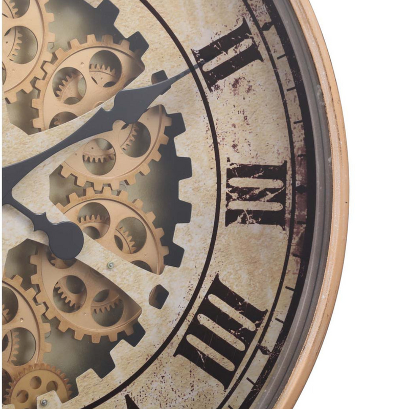 Ragnar 60cm gold wall clock with exposed gears and Roman numerals