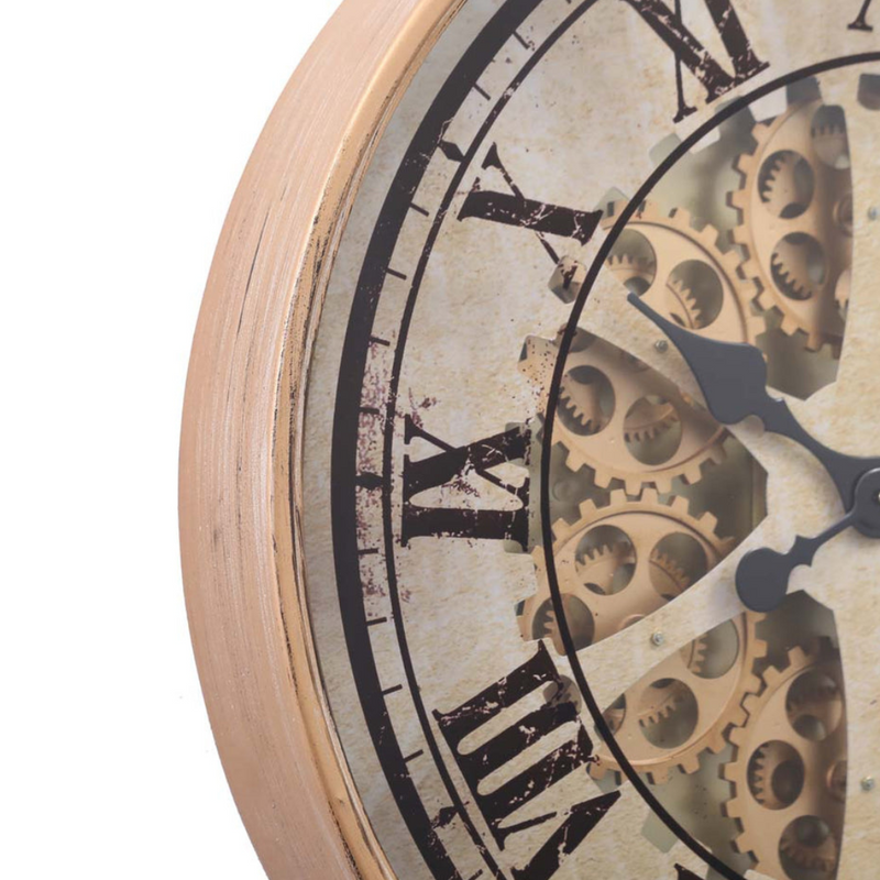 Ragnar 60cm gold wall clock with exposed gears and Roman numerals