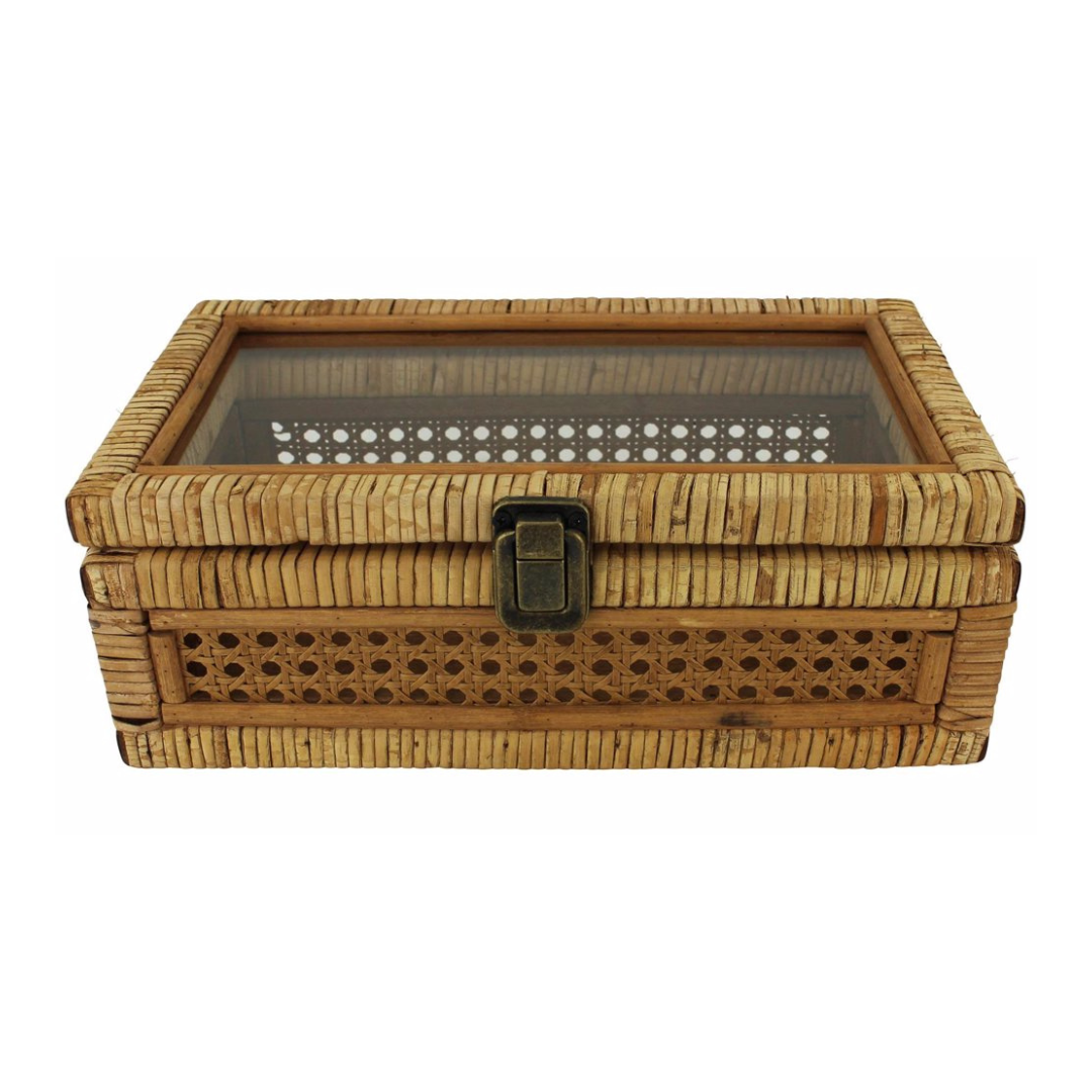 Rattan Glass Box 32.5x11cm
