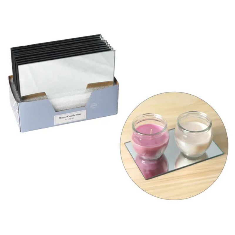 Small rectangular mirrored candle plate for candle display and vanity styling, decorative mirror base for table centrepieces
