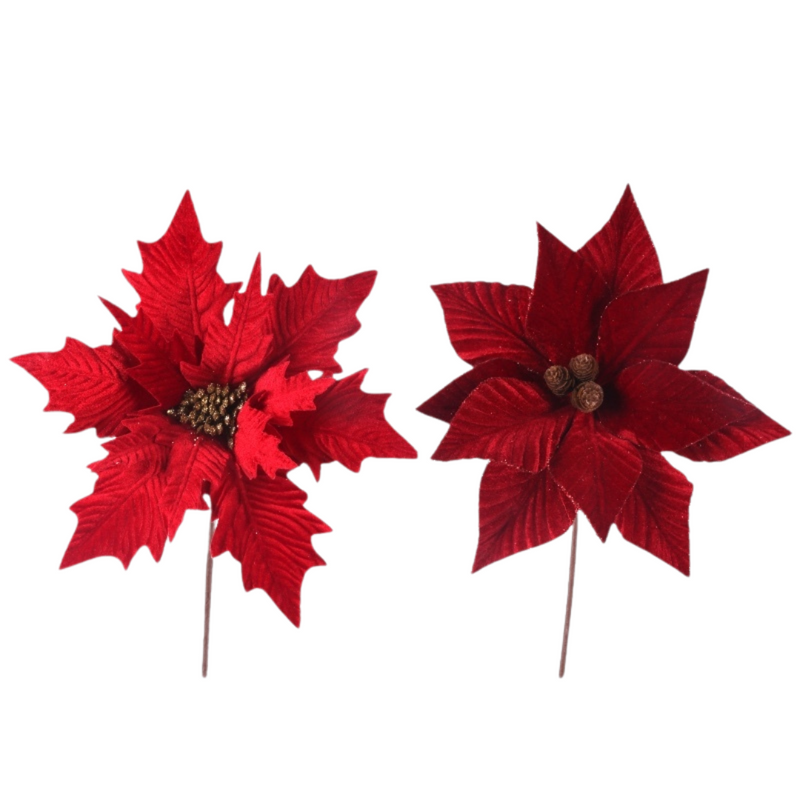 Ronis Red Velour Poinsettia 30cm With Clip 2 Asstd X351260