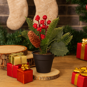 17cm red berry pot with green foliage – festive tabletop Christmas decoration for home or office