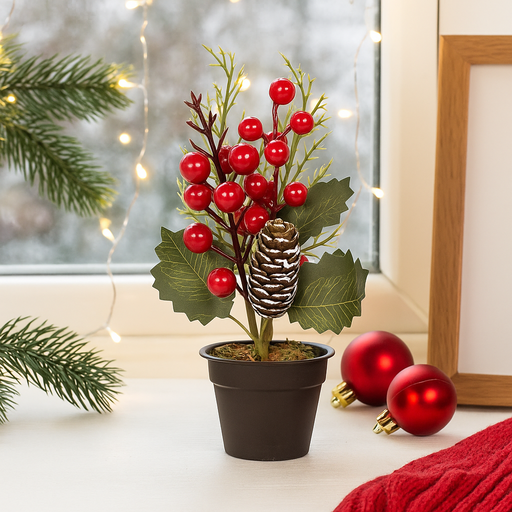 Red berry pot 20cm artificial holiday decoration for tabletop or mantel