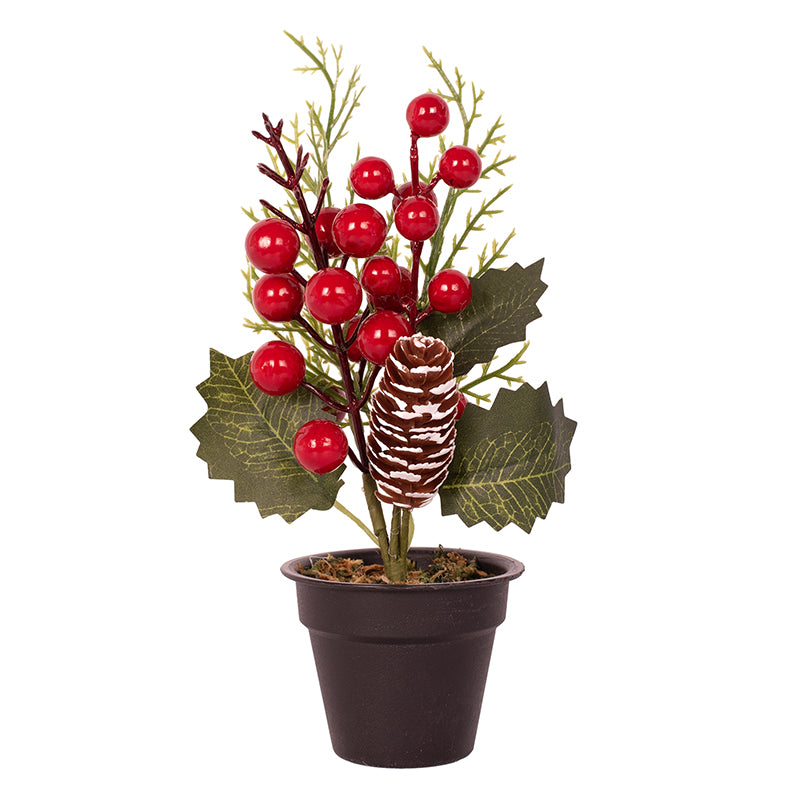 Red berry pot 20cm artificial holiday decoration for tabletop or mantel