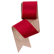 Red Velour Ribbon with Champagne Glitter Backing and Wire Edge 10cmx10m