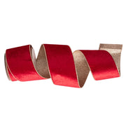 Red Velour Ribbon with Champagne Glitter Backing and Wire Edge 10cmx10m