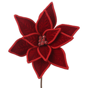 Red velvet poinsettia with rope detail 30cm diameter flower on 50cm stem Christmas decoration