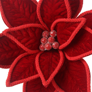 Red velvet poinsettia with rope detail 30cm diameter flower on 50cm stem Christmas decoration
