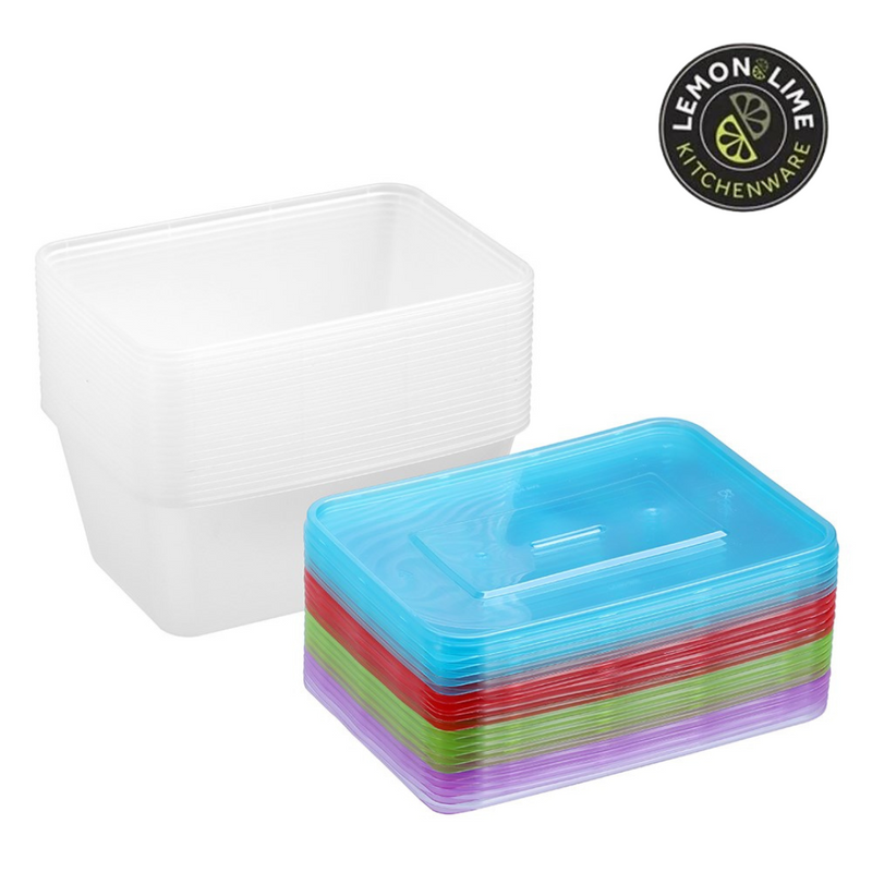 Ronis Reusable Food Container Coloured Lids 1L 20pk