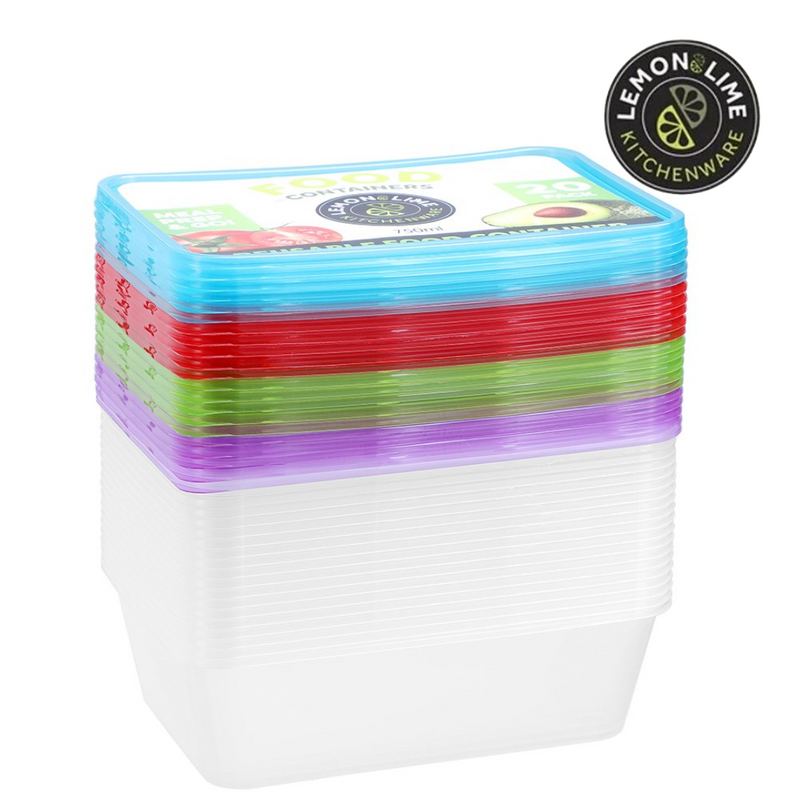 Ronis Reusable Food Container Coloured Lids 750ml 20pk