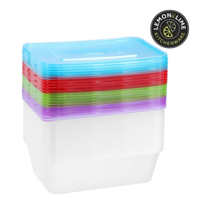 Ronis Reusable Food Container Coloured Lids 750ml 20pk