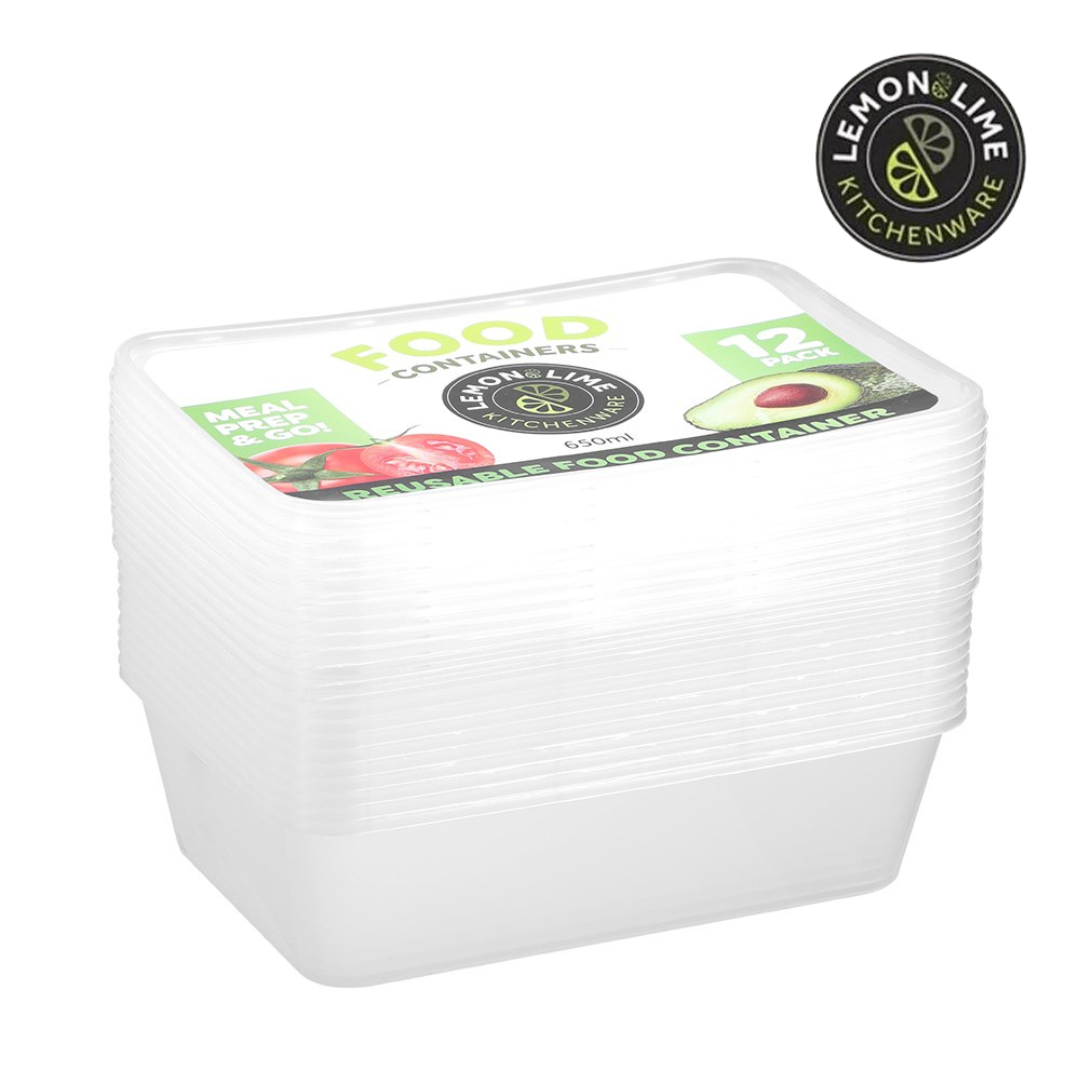 Rectangular Reusable Container Reusable Food Container Rectangle 650ml 12pk Lemon and Lime — Ronis