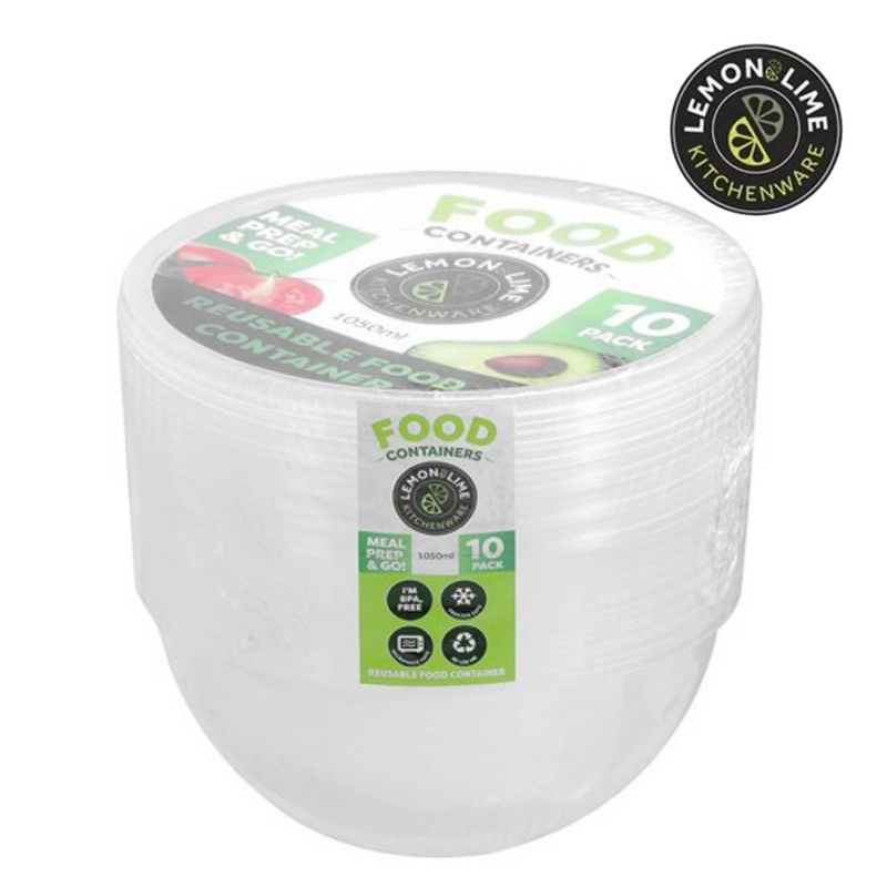 Ronis Reusable Food Container Round 1050ml 10pk