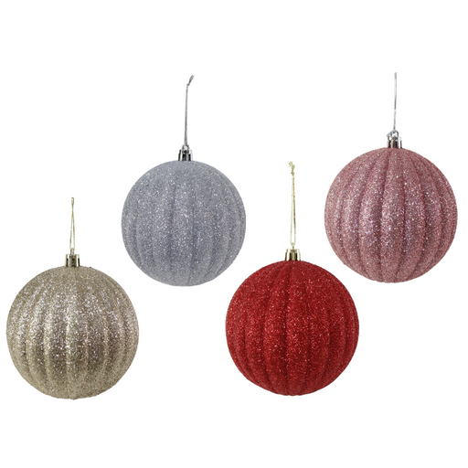 Ronis Ribbed Bauble Glitter 10cm Assorted