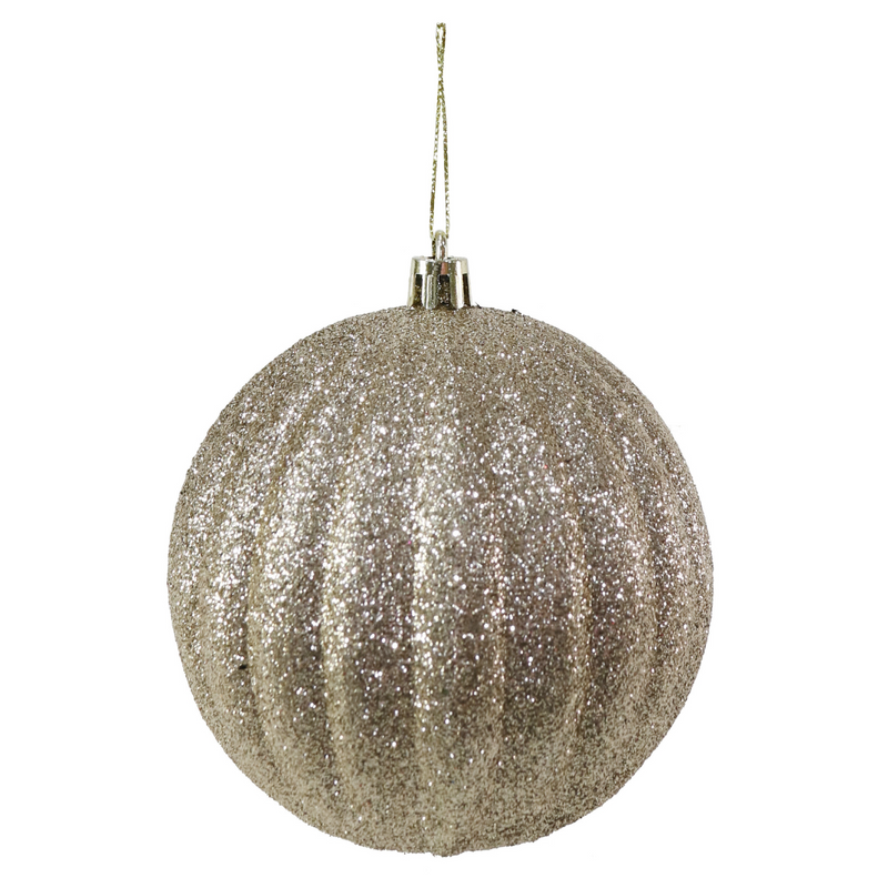 Ronis Ribbed Bauble Glitter 10cm Assorted