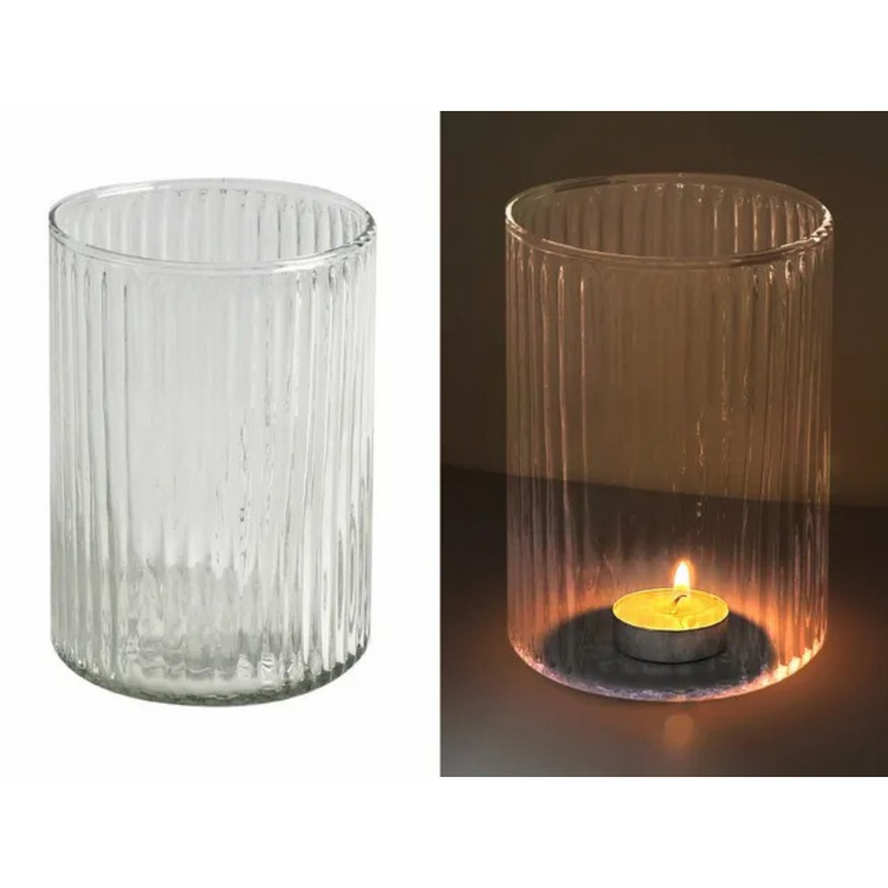 Ronis Ribbed Clear Tealight Holder 11x7.6cm