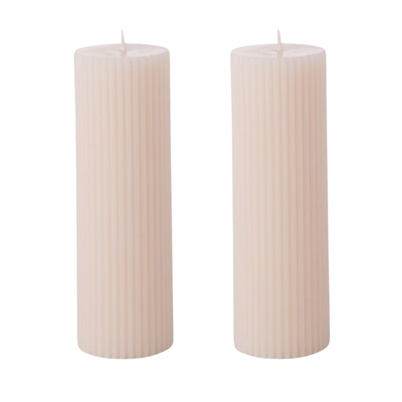 Ronis Ribbed Pillar Candle S/2 Vanilla 15cm Buff 5x5x15cm Buff