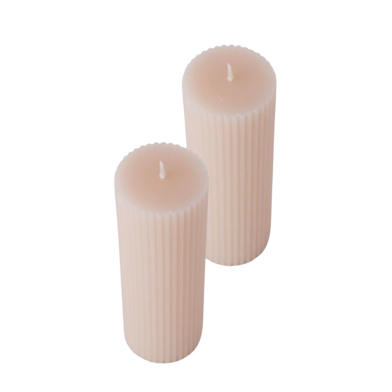 Ronis Ribbed Pillar Candle S/2 Vanilla 15cm Buff 5x5x15cm Buff