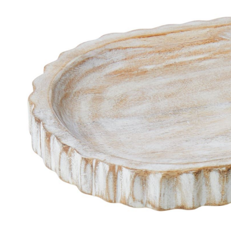 Ronis Ribbed Wood Decorative Tray 30x20x3cm White