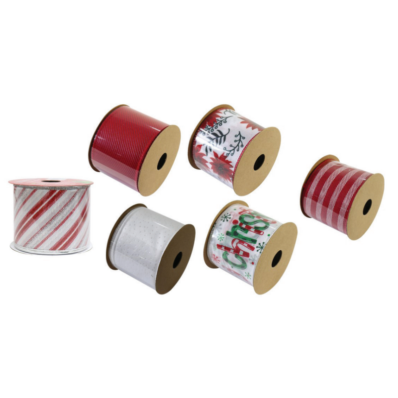 Ronis Ribbon Candycane Red/White 63mm x 2.7m 6 Asstd