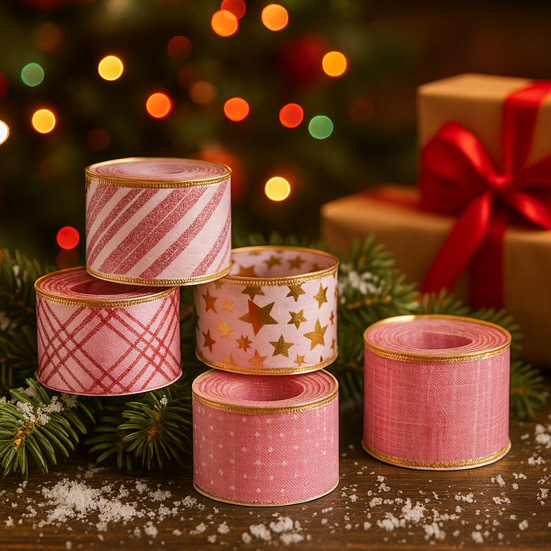 Assorted pink decorative ribbon, 50mm x 2.7m, for gift wrapping and crafts