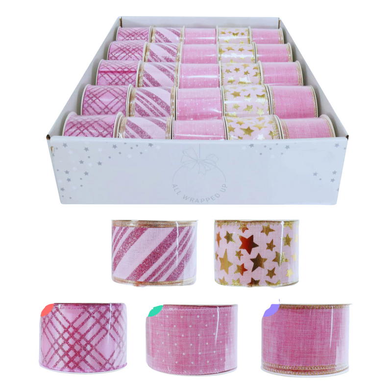 Assorted pink decorative ribbon, 50mm x 2.7m, for gift wrapping and crafts