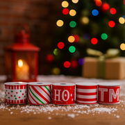 Assorted Christmas ribbon with candy cane designs – 5x270cm festive red, white, and green patterns