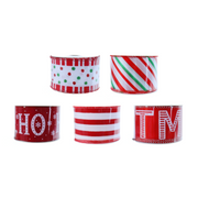 Assorted Christmas ribbon with candy cane designs – 5x270cm festive red, white, and green patterns