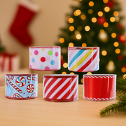 Assorted Candyland-themed Christmas ribbon – 5x270cm with festive sweets and bright holiday patterns