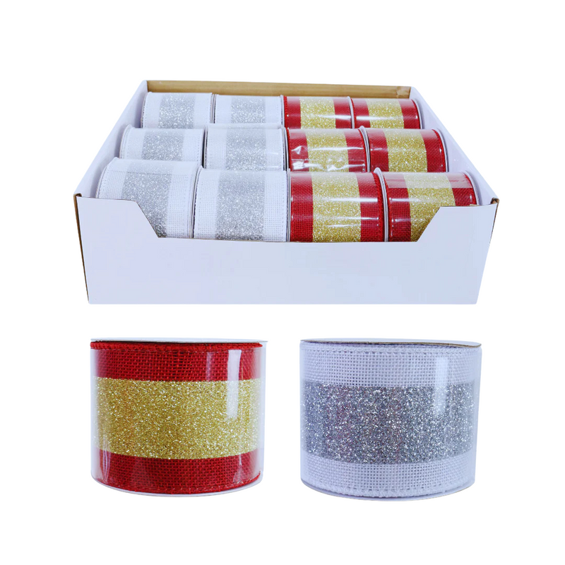 Elegant Glitter Ribbon 6x270cm in Assorted Colors – Sparkly Decorative Christmas Ribbon