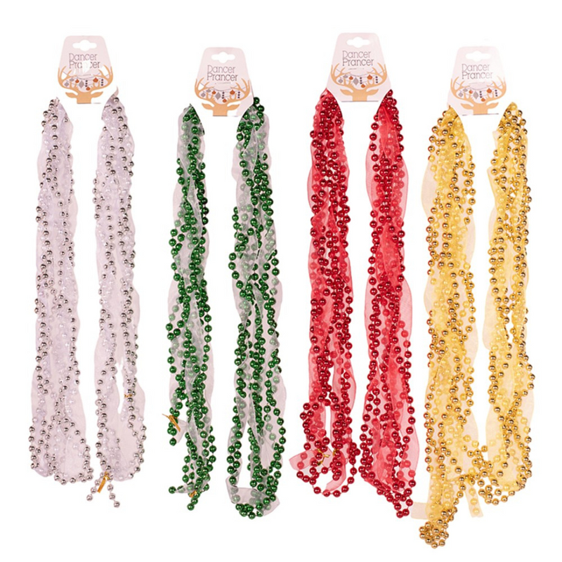 Ronis Ribbon Garland 2.7m Red Green Silver Gold Assorted