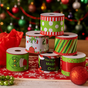 Assorted green Christmas ribbons, 6cm wide and 270cm long – ideal for crafts and gift wrapping