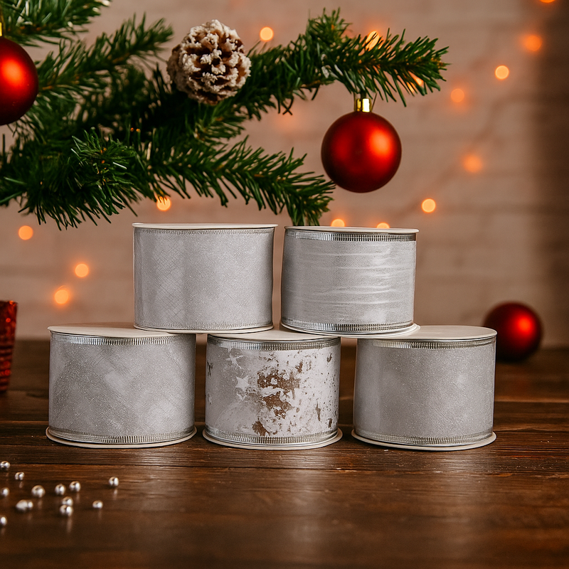 Assorted silver ribbons 5x270cm – perfect for Christmas gift wrapping and festive crafts