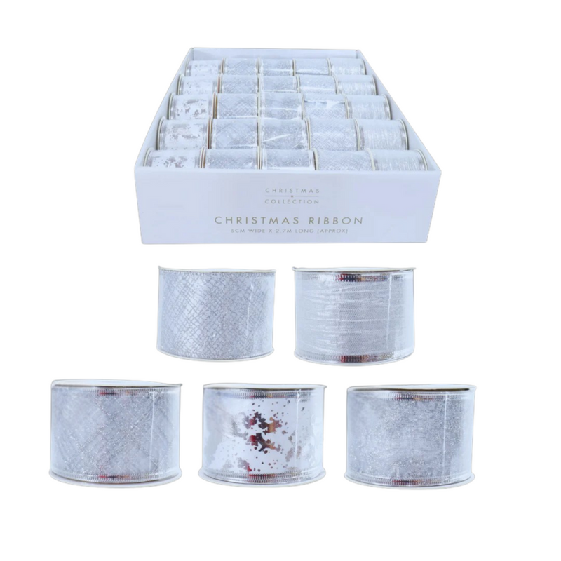Assorted silver ribbons 5x270cm – perfect for Christmas gift wrapping and festive crafts