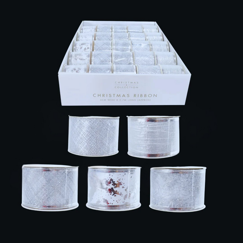 Assorted silver ribbons 5x270cm – perfect for Christmas gift wrapping and festive crafts