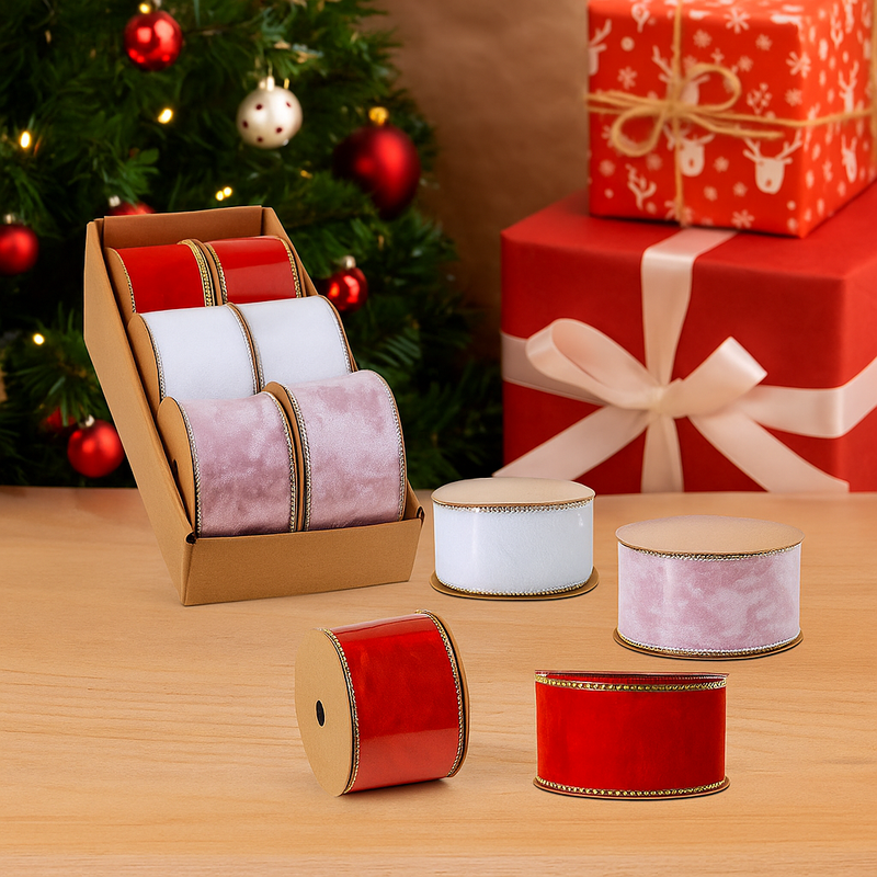 Velvet Ribbon with Beaded Edges 6.3x540cm – Assorted Christmas Colors