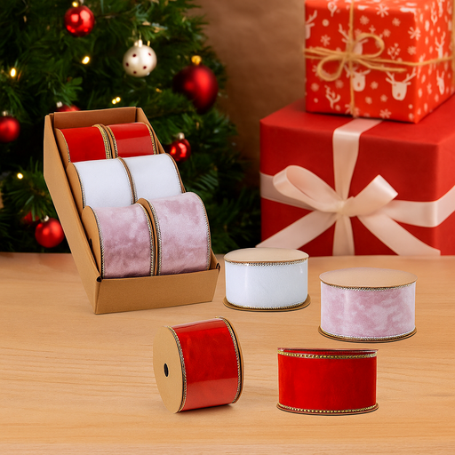 Velvet Ribbon with Beaded Edges 6.3x540cm – Assorted Christmas Colors