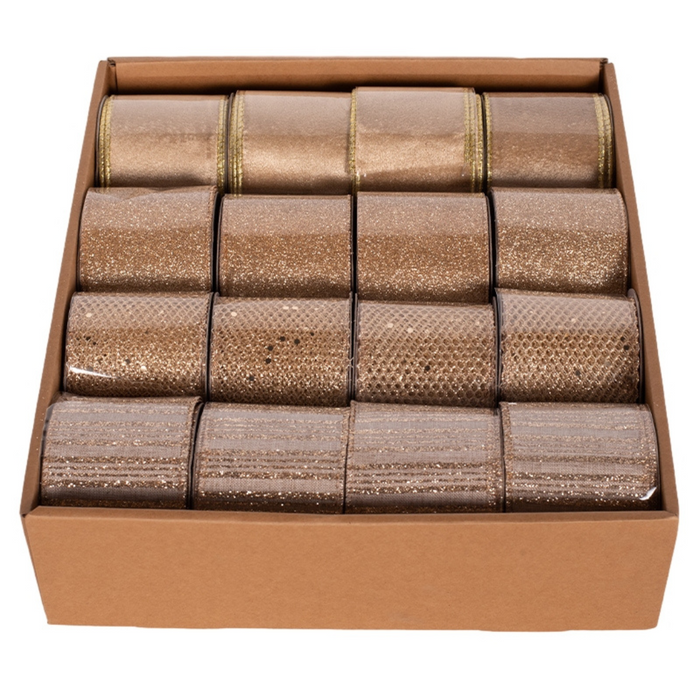 Ribbons with Wire Edging 6.3x500cm Champagne Assorted