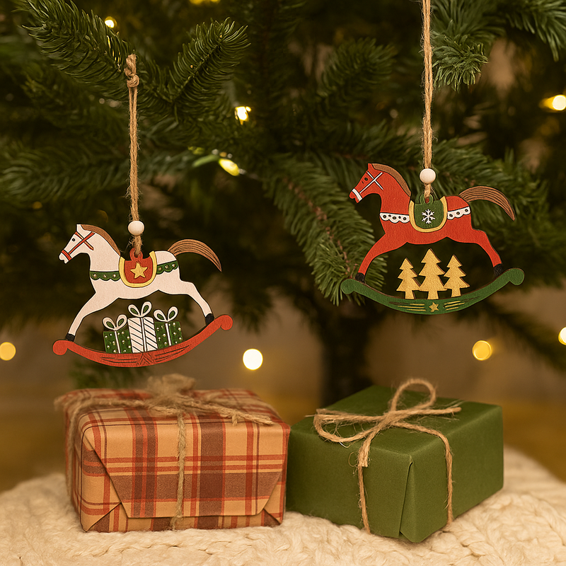 Rocking Horse Tree Ornaments 13x.5x11cm Assorted – Christmas tree decorations with festive vintage design