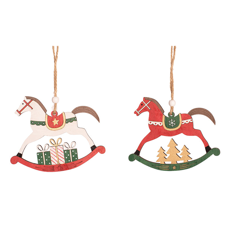 Rocking Horse Tree Ornaments 13x.5x11cm Assorted – Christmas tree decorations with festive vintage design