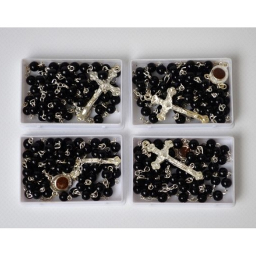 Ronis Rosary Black & Silver 50cm