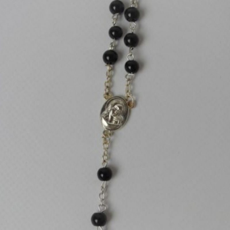Ronis Rosary Black & Silver 50cm