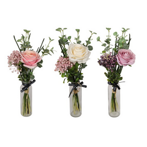 Ronis Rose Flowers in Glass Vase 38cm Assorted