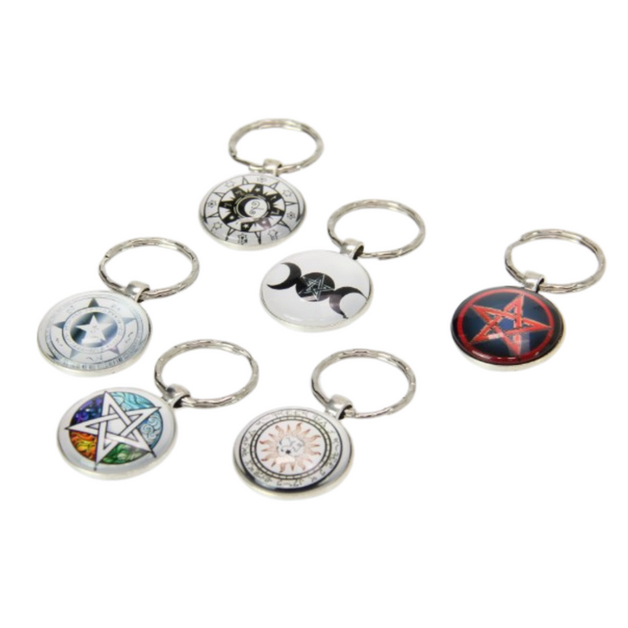Ronis Round Glass Key Ring with Wiccan Design 3cmD 6 AsstdRonis Round Glass Key Ring with Wiccan Design 3cmD 6 Asstd