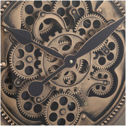 Oversized 82.5cm round wall clock in silver and washed beige with antique Roman numerals and exposed gears