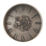 Round Birmingham Industrial Wall Clock 60cm with Moving Cogs in Silver Wash Finish
